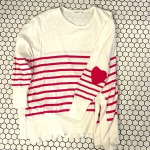 Mersea Pink stripe sweater with heart elbow patches! Super cute! - OS